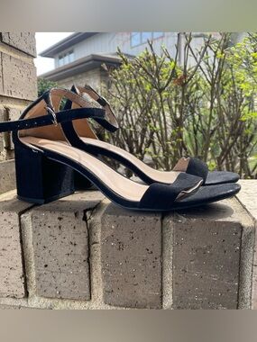 A New Day Black Suede Strappy Block Heels